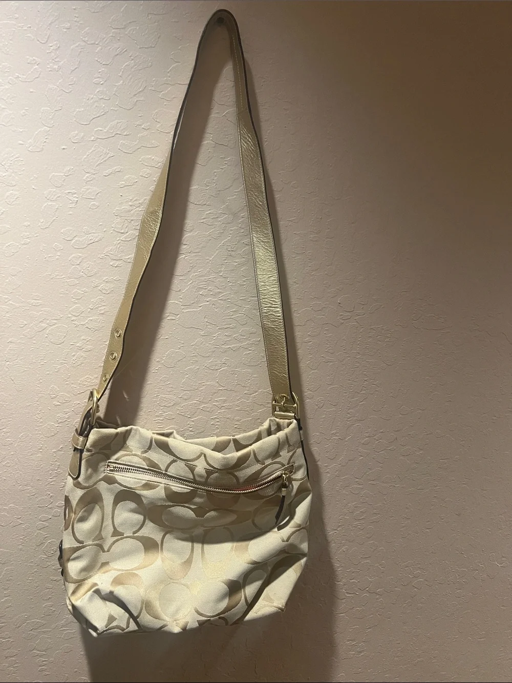Coach Cream Signature Jacquard Shoulder Bag with Gold-Tone Hardware #coach